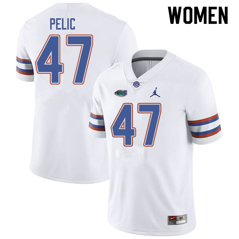 Women's NCAA Florida Gators Justin Pelic #47 Stitched Authentic Jordan Brand White College Football Jersey JPO0665MV